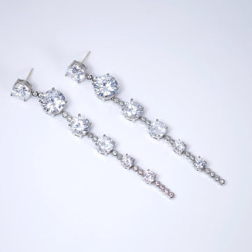 CZ Bezel Bloom Tassels Diamond earrings, Bridal Jewelry Bridal Earrings Crystal Bridal Earrings Statement earrings